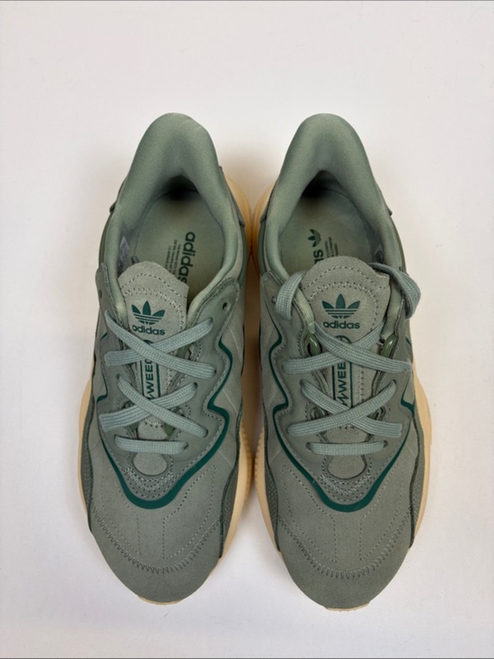ADIDAS OZWEEGO SILVER GREEN SUEDE CHUNKY SNEAKERS WOMENS SIZE 7.5